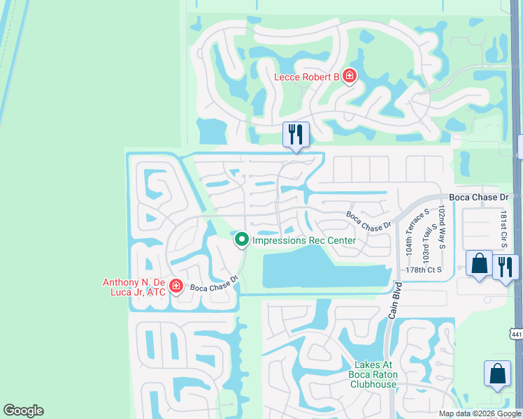 map of restaurants, bars, coffee shops, grocery stores, and more near 11005 Hidden Lake Place in Boca Raton