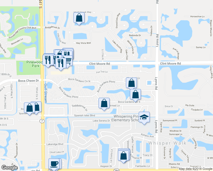 map of restaurants, bars, coffee shops, grocery stores, and more near 9460 Boca Gardens Parkway in Boca Raton