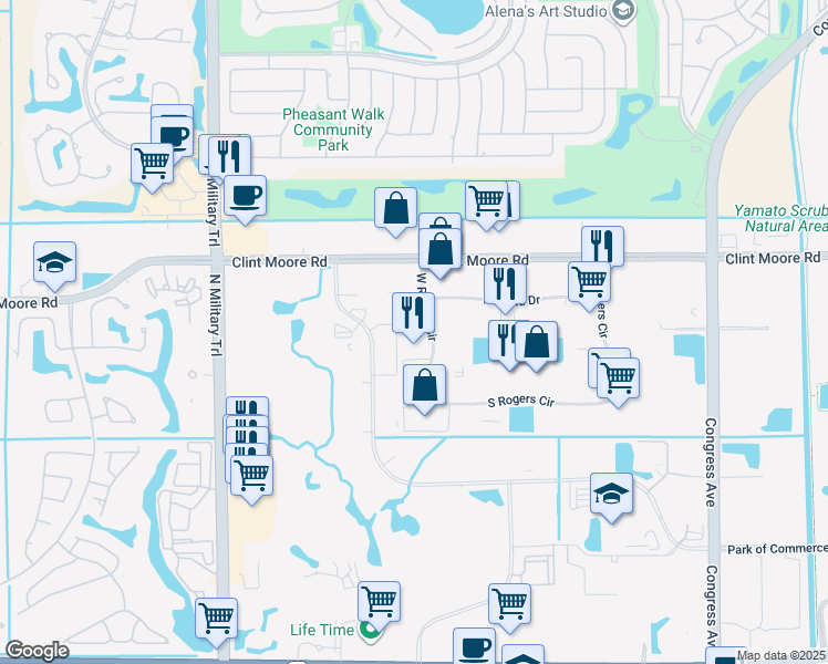 map of restaurants, bars, coffee shops, grocery stores, and more near 6503 West Rogers Circle in Boca Raton