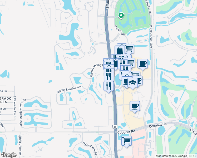 map of restaurants, bars, coffee shops, grocery stores, and more near 22912 Lyden Drive in Estero