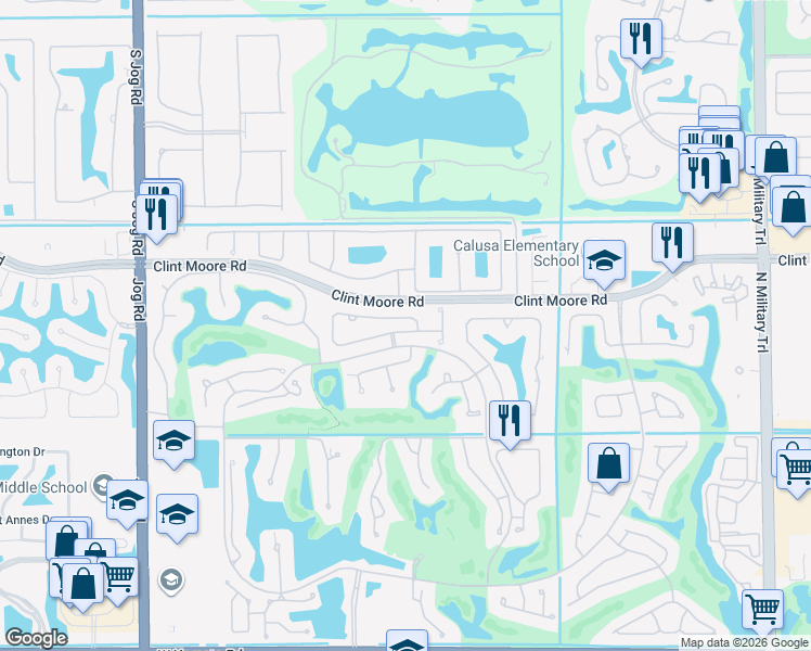 map of restaurants, bars, coffee shops, grocery stores, and more near 2423 Northwest 63rd Street in Boca Raton