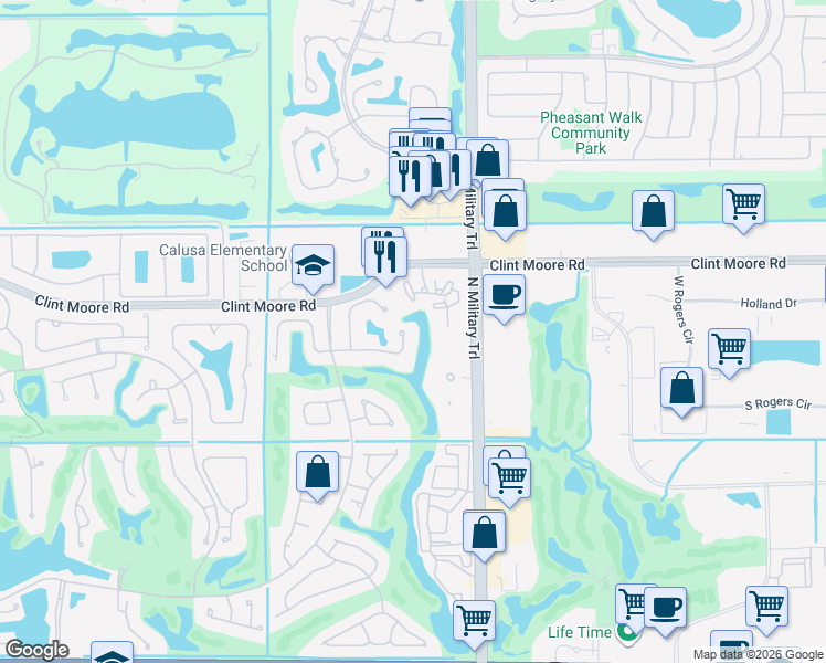 map of restaurants, bars, coffee shops, grocery stores, and more near 2103 Northwest 62nd Drive in Boca Raton