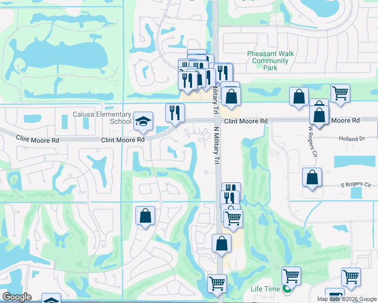map of restaurants, bars, coffee shops, grocery stores, and more near 2103 Northwest 62nd Drive in Boca Raton