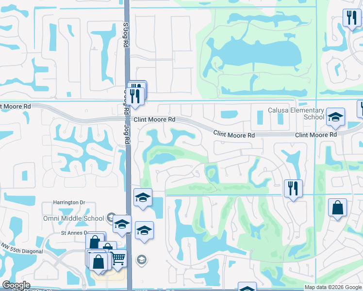 map of restaurants, bars, coffee shops, grocery stores, and more near 2599 Northwest 63rd Lane in Boca Raton