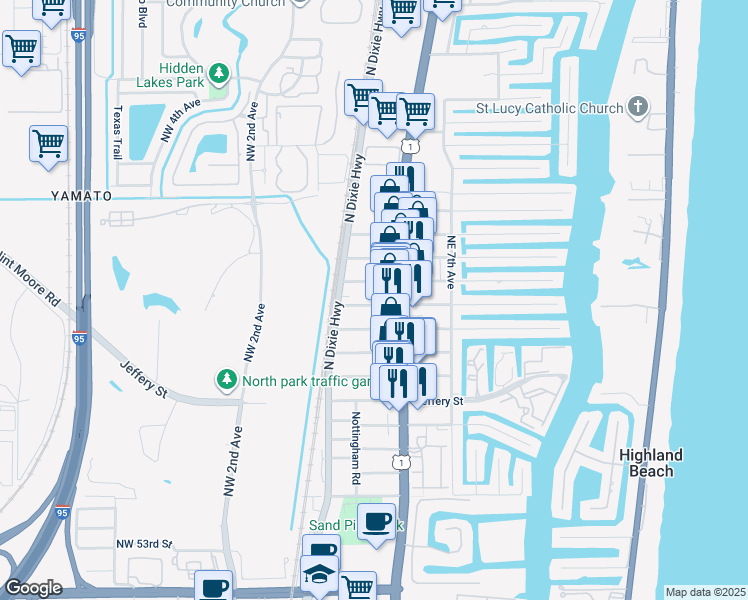 map of restaurants, bars, coffee shops, grocery stores, and more near 361 Forsyth Street in Boca Raton