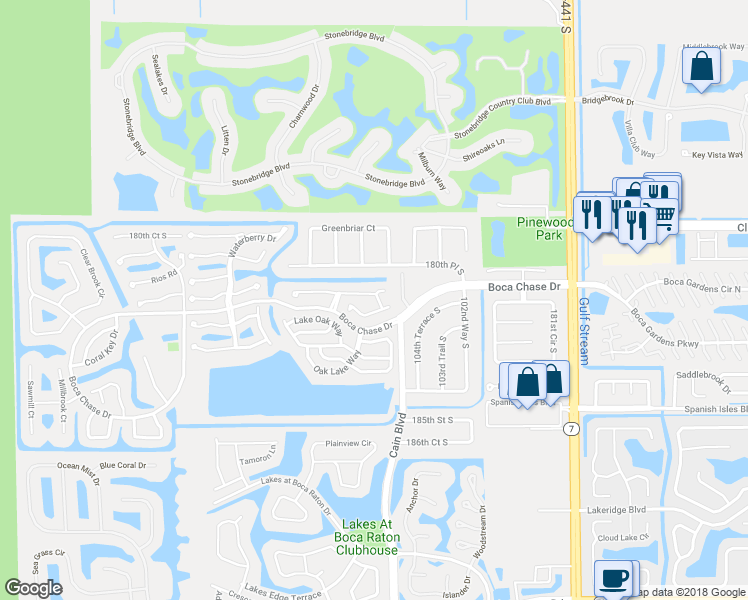 map of restaurants, bars, coffee shops, grocery stores, and more near 10644 Ladypalm Lane in Boca Raton