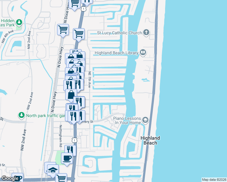 map of restaurants, bars, coffee shops, grocery stores, and more near 807 Forsyth Street in Boca Raton