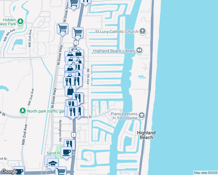 map of restaurants, bars, coffee shops, grocery stores, and more near 807 Forsyth Street in Boca Raton