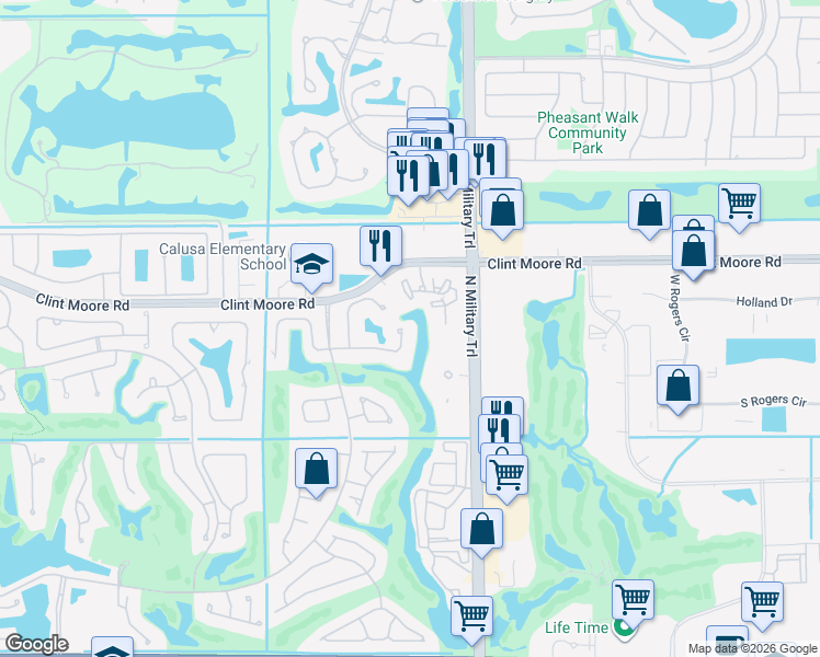 map of restaurants, bars, coffee shops, grocery stores, and more near 2103 Northwest 62nd Drive in Boca Raton