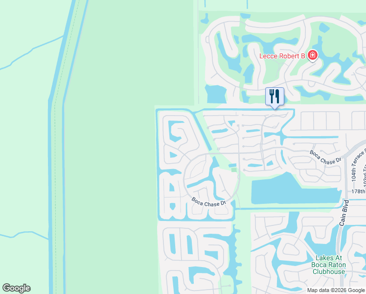 map of restaurants, bars, coffee shops, grocery stores, and more near 18253 Blue Lake Way in Boca Raton