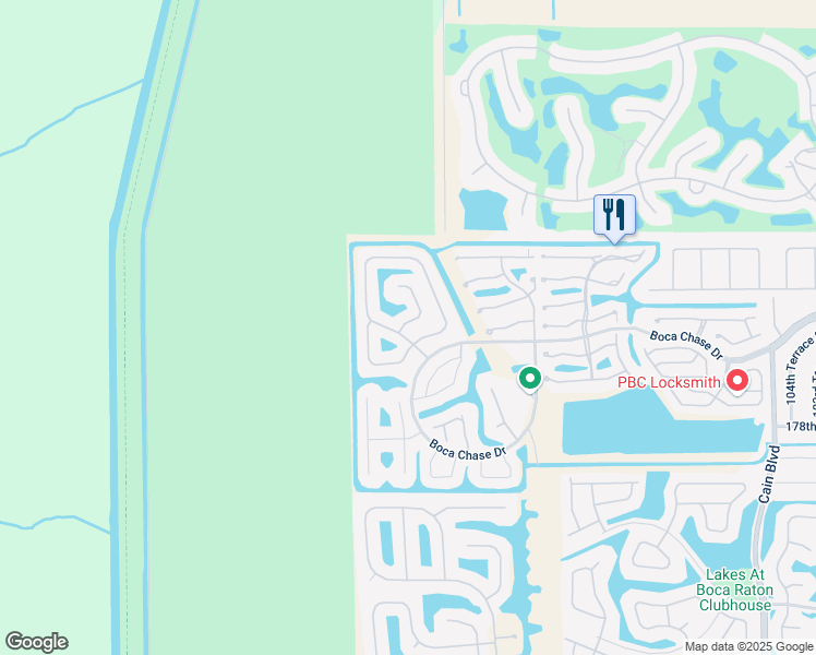 map of restaurants, bars, coffee shops, grocery stores, and more near 18253 Blue Lake Way in Boca Raton