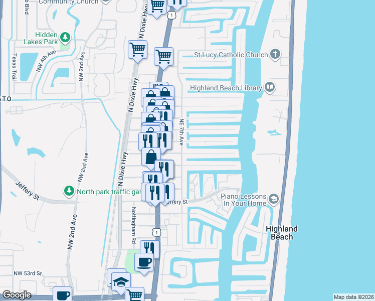 map of restaurants, bars, coffee shops, grocery stores, and more near 741 Forsyth Street in Boca Raton