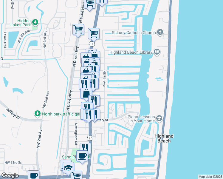 map of restaurants, bars, coffee shops, grocery stores, and more near 741 Forsyth Street in Boca Raton