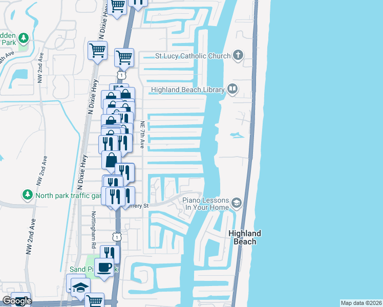 map of restaurants, bars, coffee shops, grocery stores, and more near 855 Forsyth Street in Boca Raton