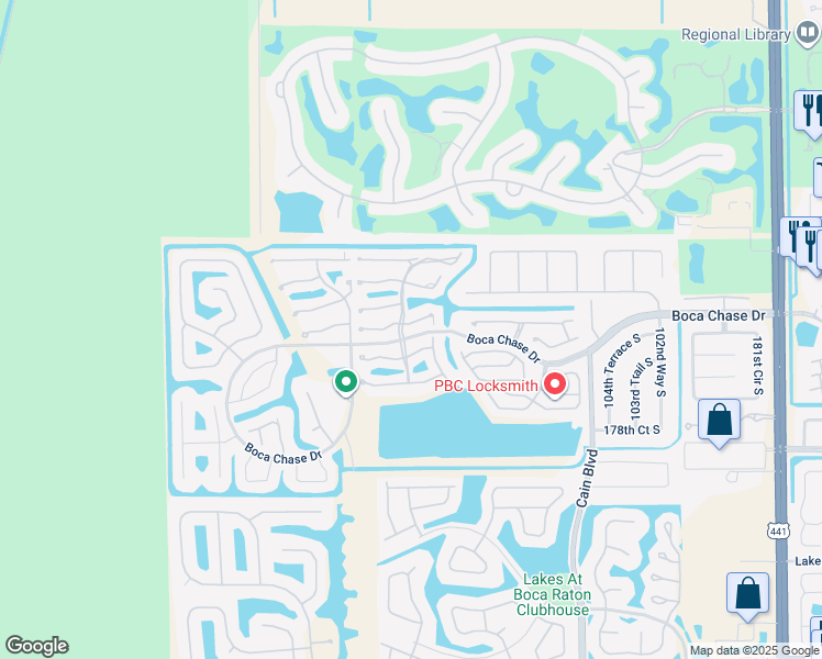 map of restaurants, bars, coffee shops, grocery stores, and more near 10930 Hidden Lake Place in Boca Raton