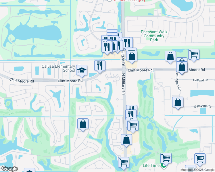 map of restaurants, bars, coffee shops, grocery stores, and more near 2103 Northwest 62nd Drive in Boca Raton
