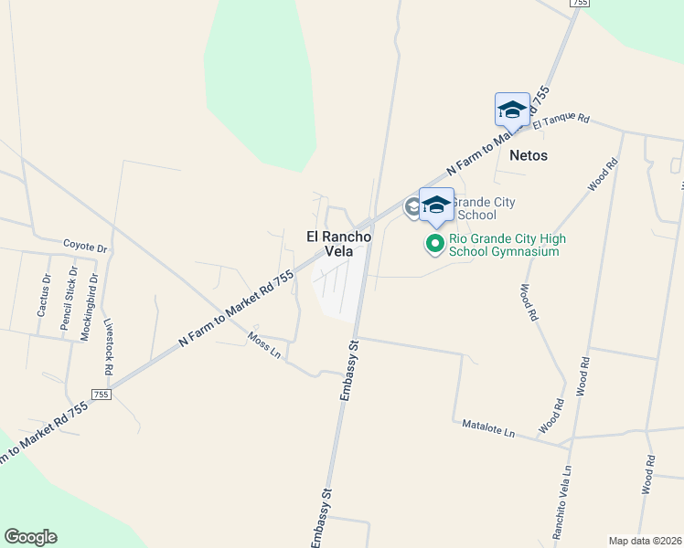 map of restaurants, bars, coffee shops, grocery stores, and more near 90 Sanchez Drive in Rio Grande City