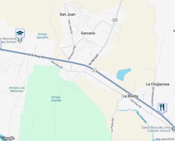 map of restaurants, bars, coffee shops, grocery stores, and more near 4492 Old Highway 83 in Rio Grande City