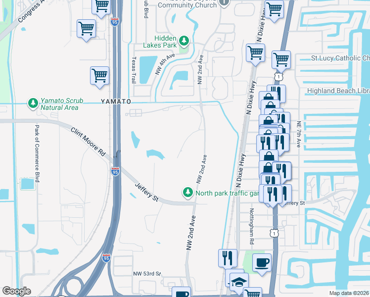 map of restaurants, bars, coffee shops, grocery stores, and more near 256 Northwest 64th Street in Boca Raton