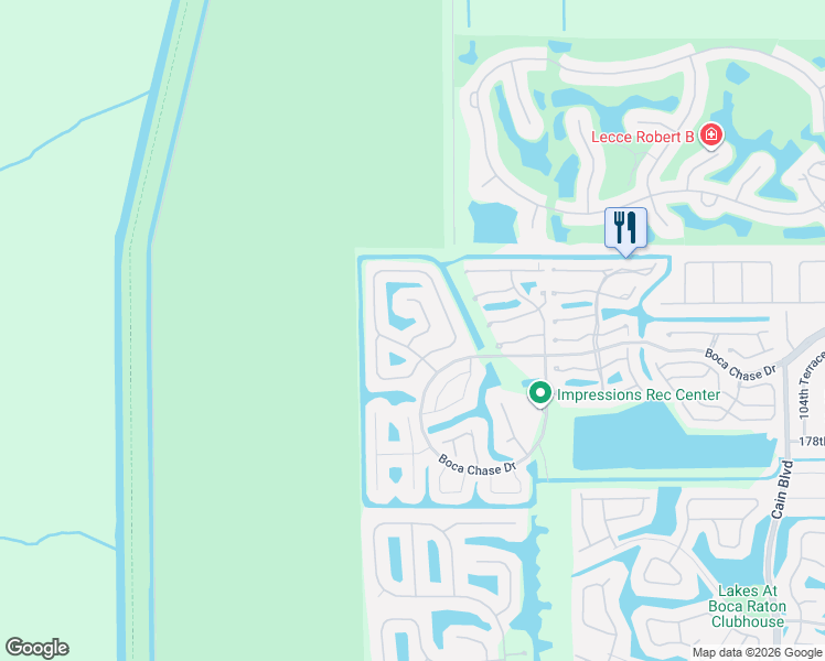 map of restaurants, bars, coffee shops, grocery stores, and more near 18253 Blue Lake Way in Boca Raton
