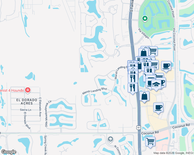 map of restaurants, bars, coffee shops, grocery stores, and more near 22945 Forest Ridge Drive in Estero