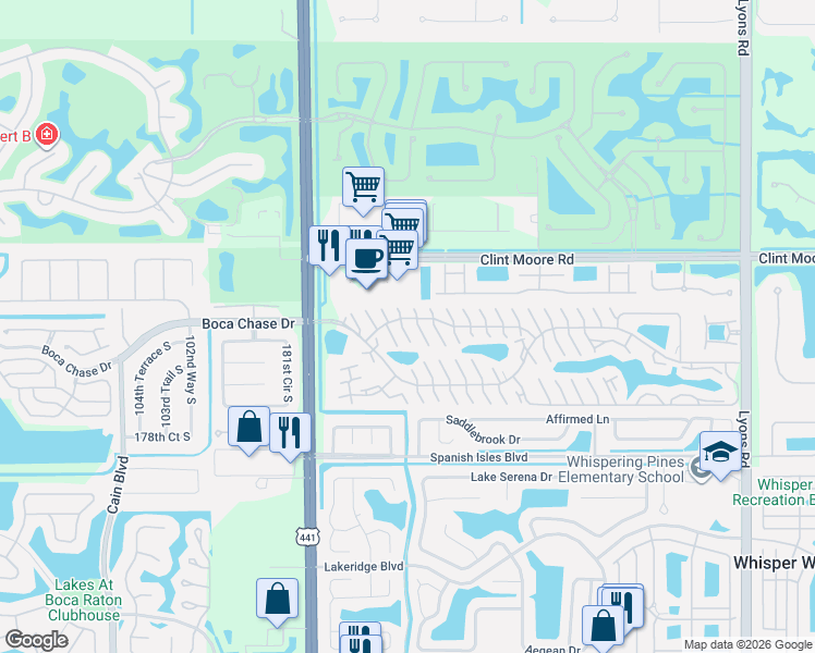 map of restaurants, bars, coffee shops, grocery stores, and more near 98160 Boca Gardens Circle North in Boca Raton