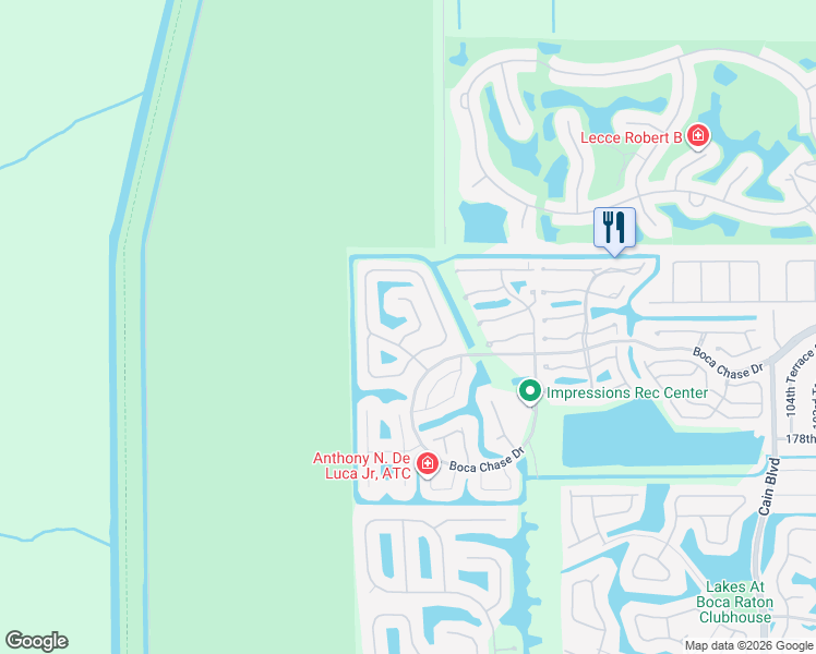 map of restaurants, bars, coffee shops, grocery stores, and more near 18253 Blue Lake Way in Boca Raton