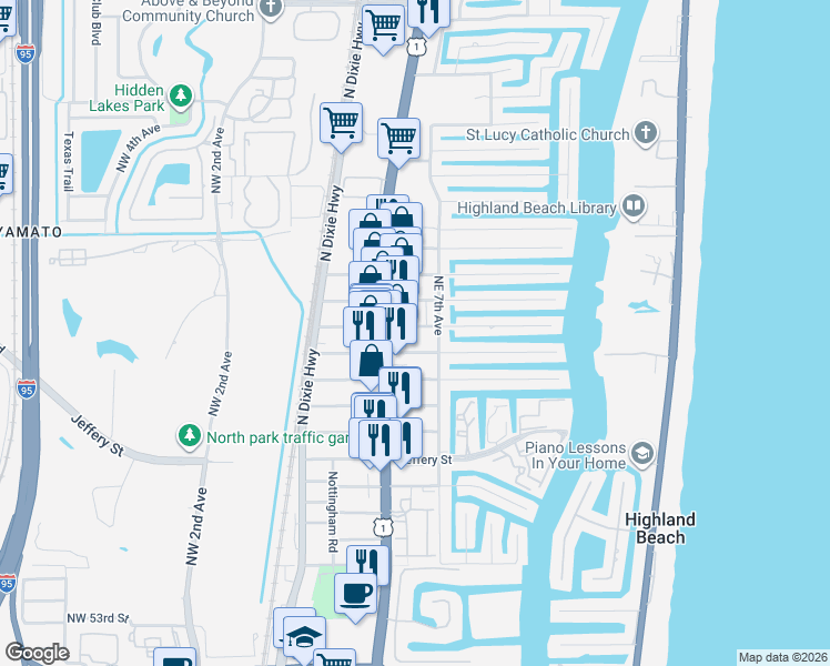 map of restaurants, bars, coffee shops, grocery stores, and more near 630 Enfield Street in Boca Raton