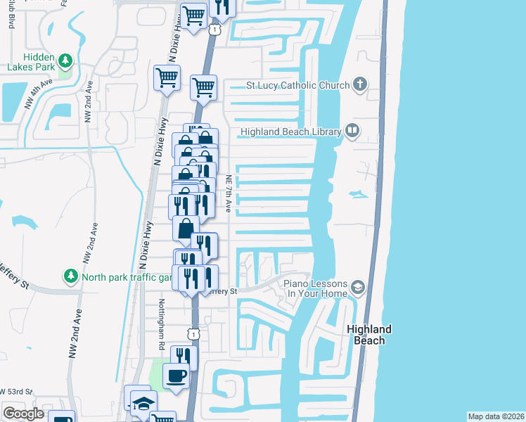 map of restaurants, bars, coffee shops, grocery stores, and more near 807 Forsyth Street in Boca Raton