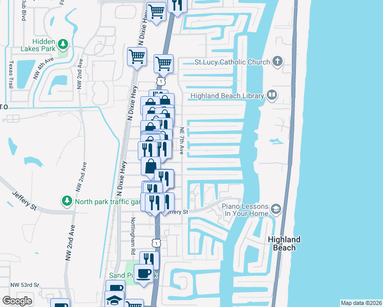 map of restaurants, bars, coffee shops, grocery stores, and more near 741 Forsyth Street in Boca Raton
