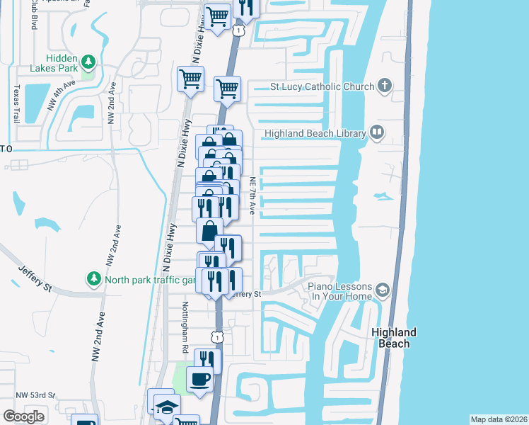 map of restaurants, bars, coffee shops, grocery stores, and more near 728 Enfield Street in Boca Raton