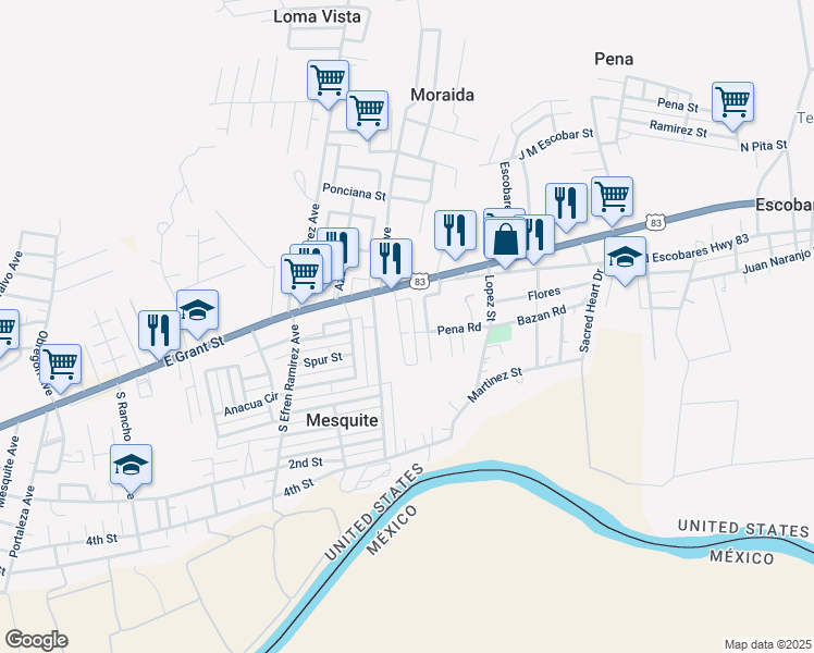 map of restaurants, bars, coffee shops, grocery stores, and more near 74 Lolo Flores Road in Roma