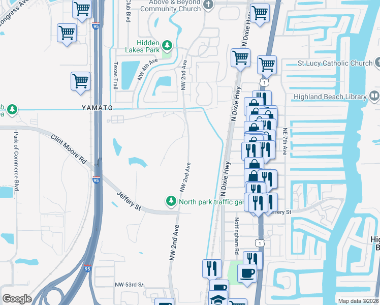 map of restaurants, bars, coffee shops, grocery stores, and more near 6300 Northwest 2nd Avenue in Boca Raton