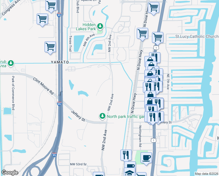 map of restaurants, bars, coffee shops, grocery stores, and more near 242 Northwest 64th Street in Boca Raton
