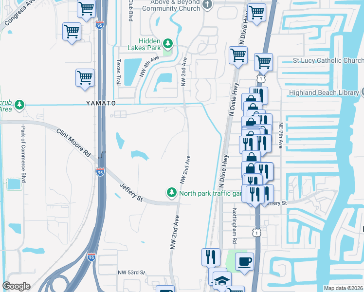 map of restaurants, bars, coffee shops, grocery stores, and more near 256 Northwest 64th Street in Boca Raton