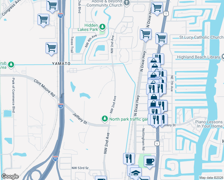 map of restaurants, bars, coffee shops, grocery stores, and more near 242 Northwest 64th Street in Boca Raton