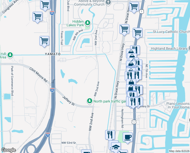 map of restaurants, bars, coffee shops, grocery stores, and more near 242 Northwest 64th Street in Boca Raton