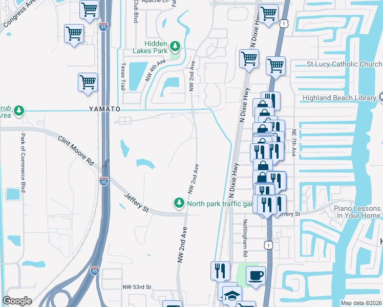 map of restaurants, bars, coffee shops, grocery stores, and more near 242 Northwest 64th Street in Boca Raton