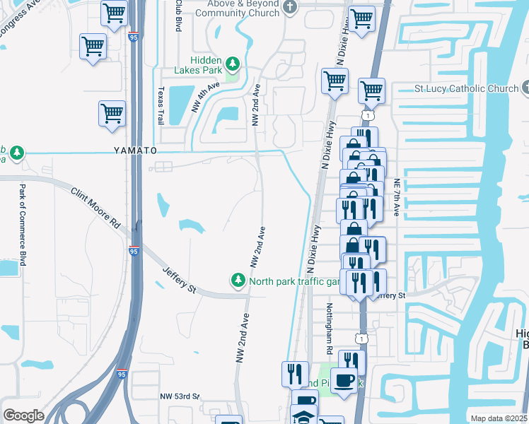 map of restaurants, bars, coffee shops, grocery stores, and more near 6300 Northwest 2nd Avenue in Boca Raton