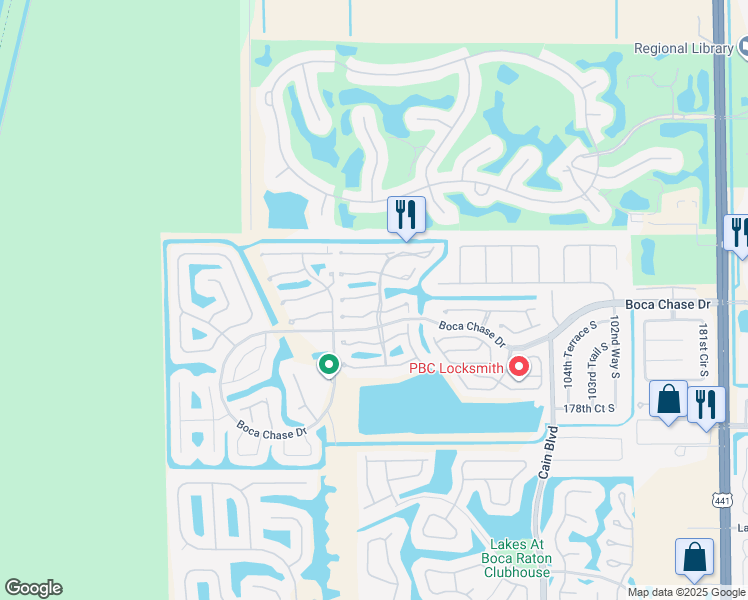 map of restaurants, bars, coffee shops, grocery stores, and more near 10948 Water Oak Manor in Boca Raton