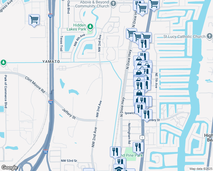map of restaurants, bars, coffee shops, grocery stores, and more near 6300 Northwest 2nd Avenue in Boca Raton