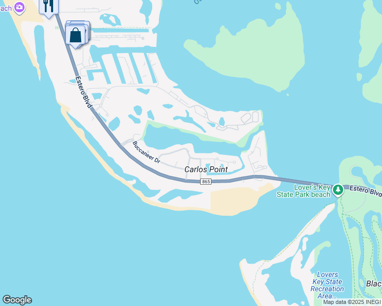 map of restaurants, bars, coffee shops, grocery stores, and more near 8155 Lagoon Road in Fort Myers Beach