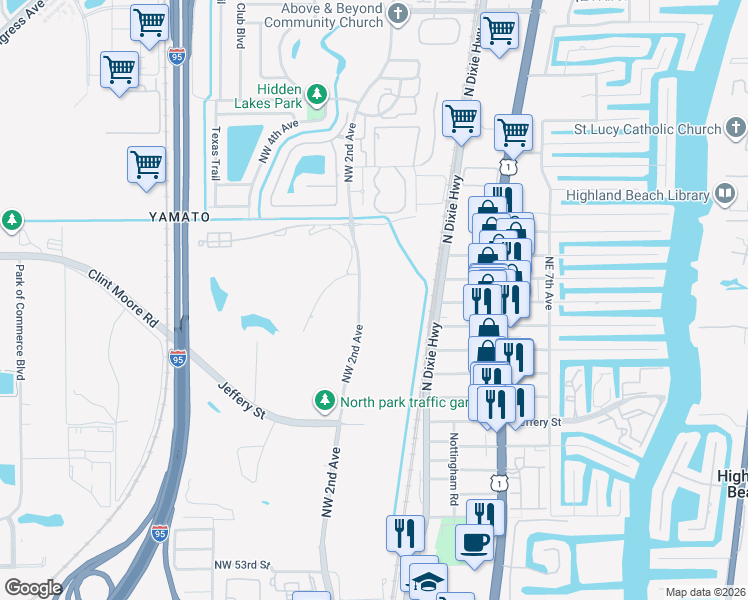 map of restaurants, bars, coffee shops, grocery stores, and more near 6300 Northwest 2nd Avenue in Boca Raton