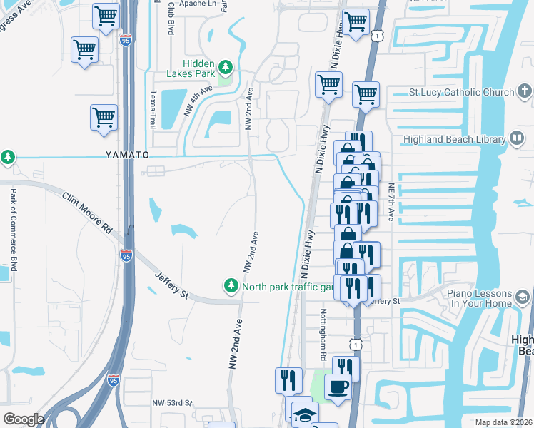 map of restaurants, bars, coffee shops, grocery stores, and more near 6300 Northwest 2nd Avenue in Boca Raton