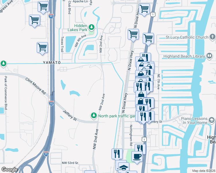 map of restaurants, bars, coffee shops, grocery stores, and more near 6300 Northwest 2nd Avenue in Boca Raton