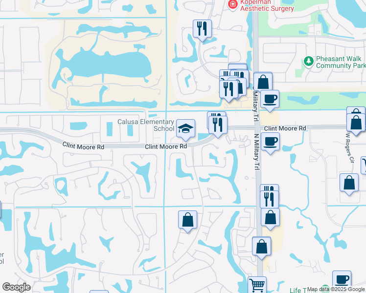 map of restaurants, bars, coffee shops, grocery stores, and more near Clint Moore Road in Boca Raton