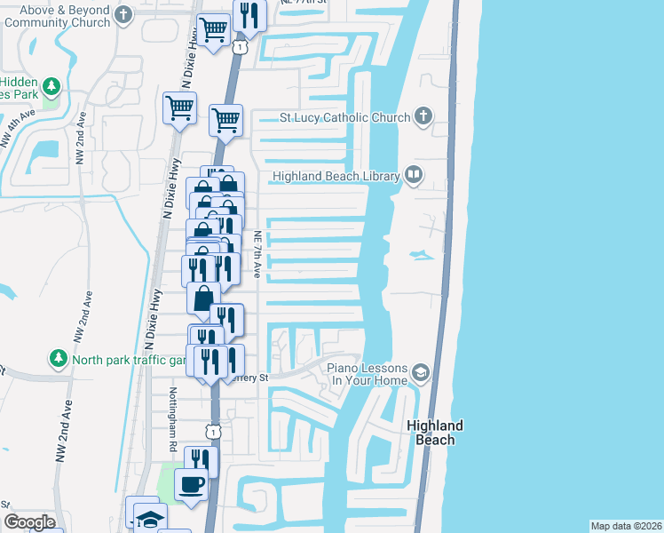 map of restaurants, bars, coffee shops, grocery stores, and more near 855 Forsyth Street in Boca Raton
