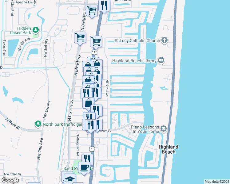 map of restaurants, bars, coffee shops, grocery stores, and more near 741 Forsyth Street in Boca Raton