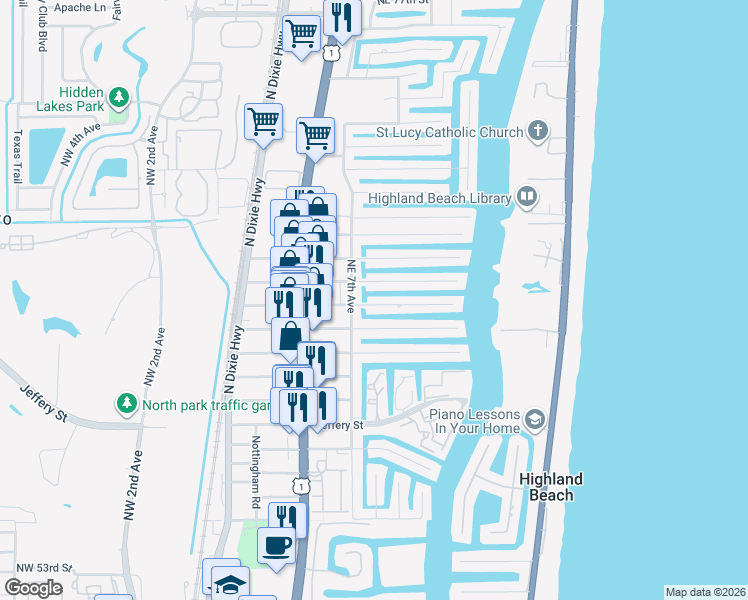 map of restaurants, bars, coffee shops, grocery stores, and more near 741 Forsyth Street in Boca Raton