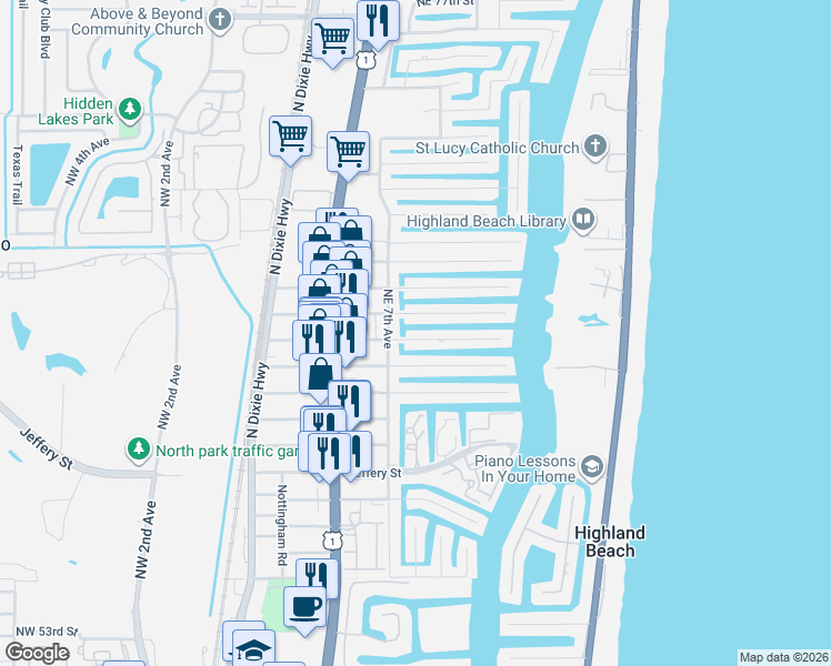 map of restaurants, bars, coffee shops, grocery stores, and more near 741 Enfield Street in Boca Raton